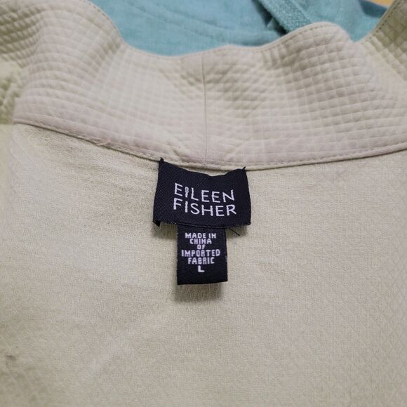 Eileen Fisher Light Mint Waffle Cotton Full Zip Up Light Jacket Womens Sz L - Picture 8 of 8
